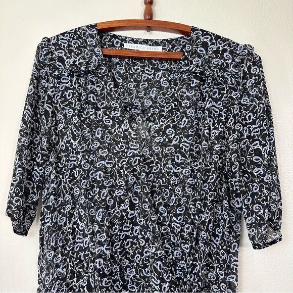 Veronica Beard Dakota Flounce Printed Black and Blue Mini Dress Size 10 - Picture 3 of 13